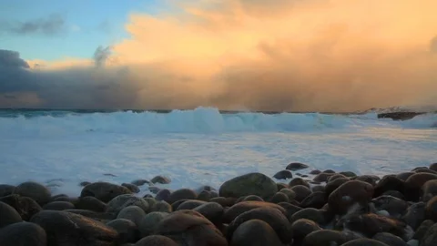 Arctic Ocean at sunset during a storm Stock-Footage 82234020
