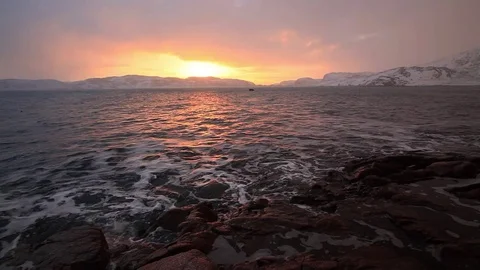 Arctic Ocean at sunset during a storm Stock-Footage 84766231
