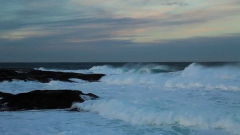Arctic Ocean at sunset during a storm Stock Footage 84767305