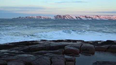 Arctic Ocean at sunset during a storm Stock Footage 84767752