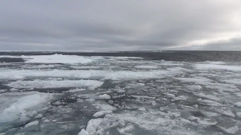 The Arctic Ocean under a cloudy sky, North Pole Video stock 104855572