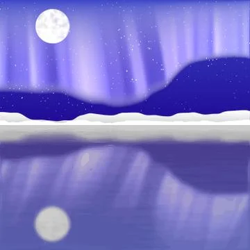 Arctic pole vector landscape with aurora borealis Stock Illustration