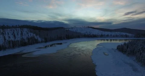Arctic River - Droneshot of River And Hills Around Stock Footage 60632240