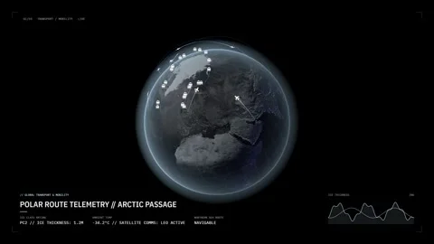 Arctic Shipping Routes Tracking Interface Over Digital Earth Stockbeeldmateriaal 348070119