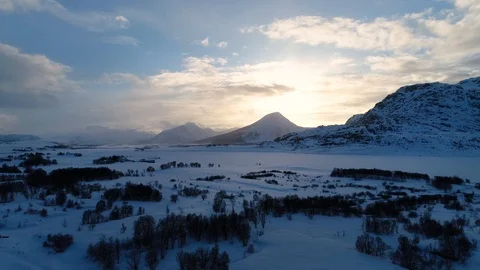 Arctic Sunset over Winter Mountains Countryside 스톡 동영상 123184293