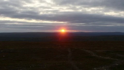 Arctic sunset, Zoom out time lapse of a evening dusk, on the top of kaunispaa Stock Footage 82094654
