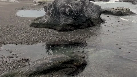 Arctic Tide Unveils Ancient Rocks on Svalbard's Tranquil Shore Stock Footage 340484561