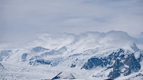 Arctic timelapse of ice mountain ranges at snow landscape. Nobody wild nature Stock Footage 148358137