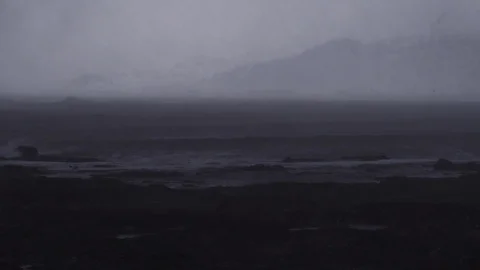 Arctic winter storm gale force winds Iceland handheld Stock Footage 123361140