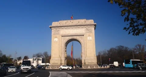 Arcul de Triumf a monument and symbol of independence for Bucharest and Romania  Stock Footage 167820944