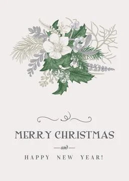 ?ard with a winter bouquet. 库存插图
