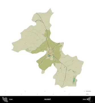 Ardabil, Iran, isolated on white. Topographic Humanitarian Stock Illustration