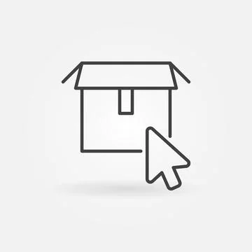 ?ardboard Box with Mouse Cursor vector concept linear icon Stock Illustration