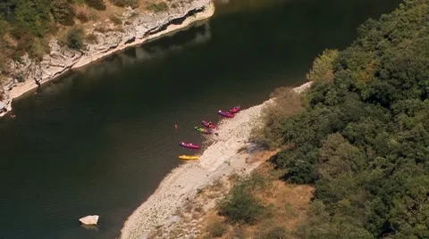 Ardeche River, Aerial view from mountain to canoes in France 動画素材 7736747
