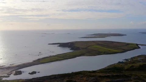 Ardmore Island's Patchwork Fields and Ocean Views, Connemara Stock Footage 302838430