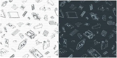 Arduino hardware seamless pattern drawings Stock Illustration