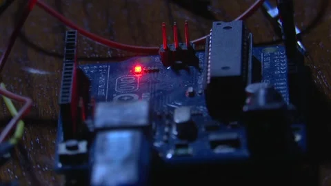 Arduino Microcontroller with Blinking Red, White and Green LED Lights. Stock Footage 326352625