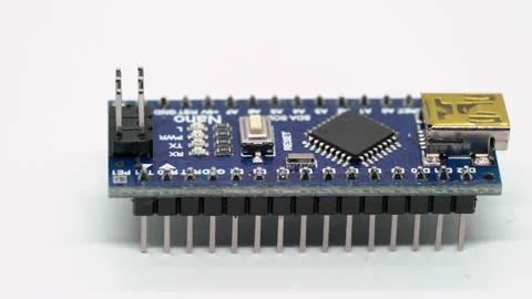Arduino nano electronic component. Small single board computer, device for study Stock Footage 169672045
