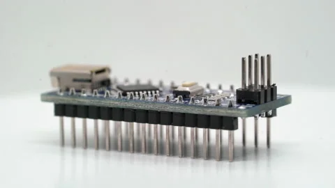 Arduino nano electronic component. Small single board computer, device for study Vídeo Stock 176026957
