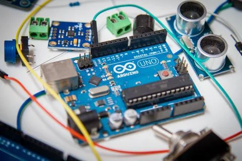 Arduino Uno board micro controller close up Foto stock