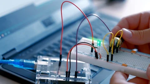 Arduino uno microcontroller upload computer board Stock Footage 117122092