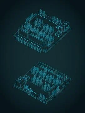 Arduino Uno sensor shield isometric blueprints Stock Illustration