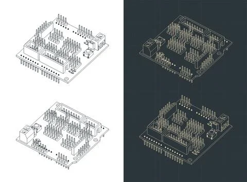 Arduino Uno sensor shield isometric drawings Stock Illustration