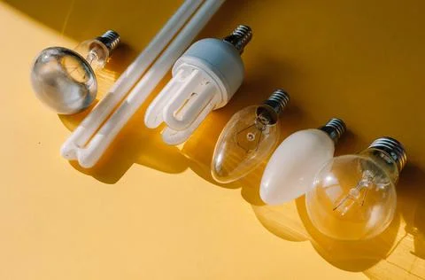 Are different types of light bulbs - incandescent, energy-saving and LED Stock Photos