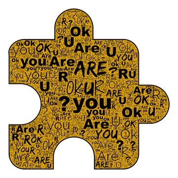Are You OK word cloud in puzzle piece icon gold surface with black lettering on Stock Illustration