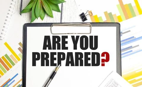 Are You Prepared. text on notepad on wood table Fotos de archivo
