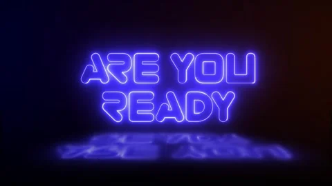 Are you ready blue neon sign glowing animation with reflection Stockbeeldmateriaal 296821720