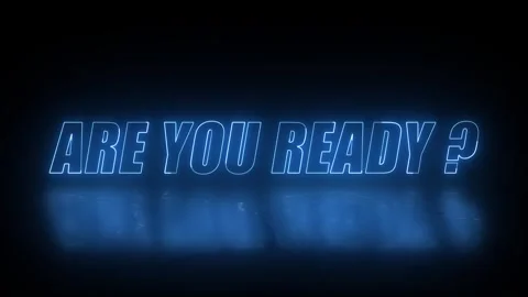 Are You Ready? blue neon light text animation with reflection on dark background Stock Footage 340032373