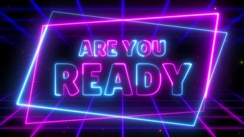 Are you ready neon text animated text are you ready with galaxy space theme.. Stock Footage 256866353