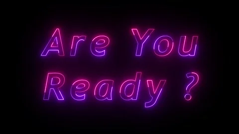 Are you ready ? text animation in pink and purple neon light on dark background Stock Footage 336963111