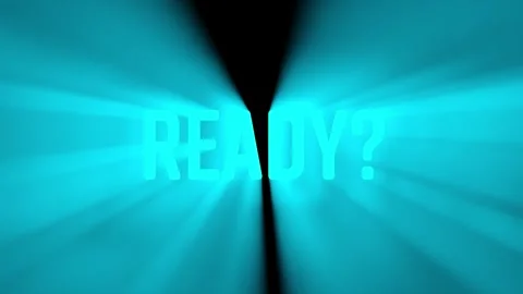 ARE YOU READY text illuminated by blue light beam on black background 스톡 동영상 286717095
