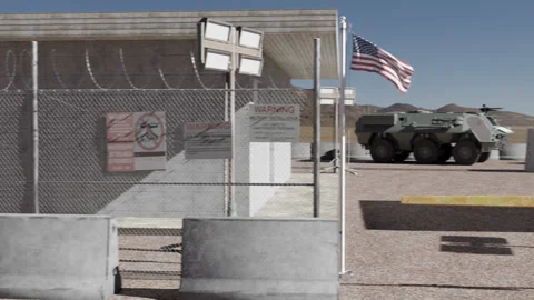 Area 51 Gate with Flag Stock Footage 157706991