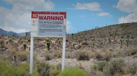 Area 51 Groom Lake Top Secret Sign Jib shot Stock Footage