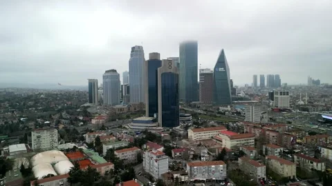 Area around the 4 Levent district of Istanbul flying backwards shot Stock Footage 240207330