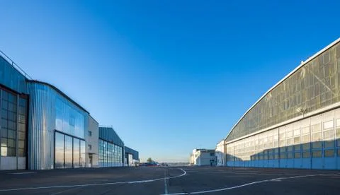 The area between aircraft hangars Stock Photos