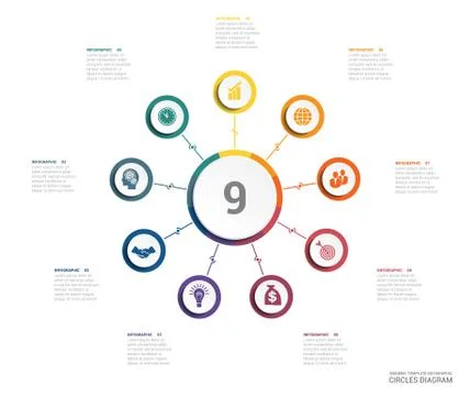 Area chart diagram data Elements For Template infographics 9 position. Stock Illustration