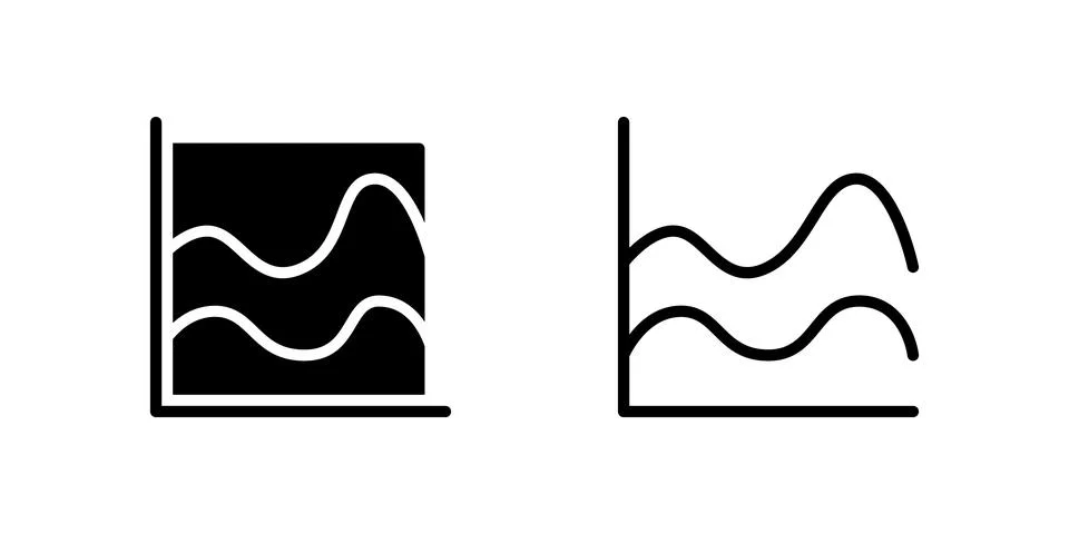 Area chart icons for data visualization, showing trends and statistics in b.. Illustrazione stock