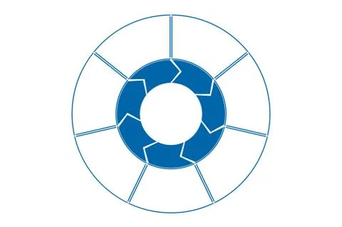 Area chart,ring chart, pie chart. Template blue infographic.  7 positions for Stock Illustration