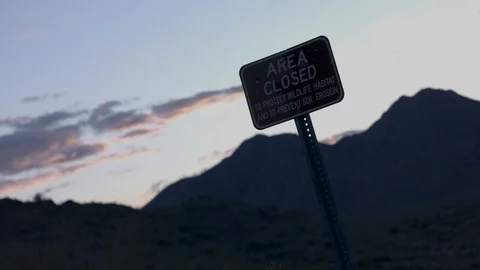 Area Closed Sign In Mountains At Sunset Stock Footage 87101550