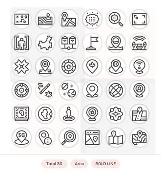 Area Comprehensive Vector Bundle with 36 Detail Enhanced Bold Line 256x256 .. Stock Illustration