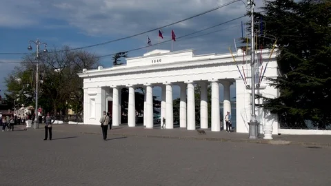 Area in front of Arch of Count's Quay on western shore of South Bay. Stock Footage 126625756