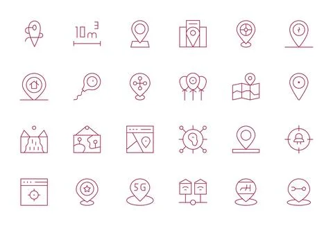 Area including 24 64x64 Thin Line Vector Illustrations Illustrazione stock