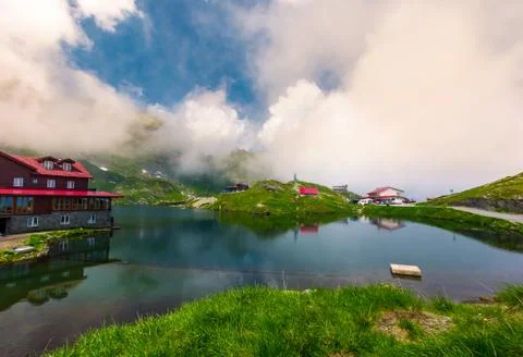 Area of lake Balea in clouds Stock Photos