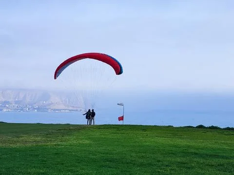 Area for learning and practicing extreme sports such as paragliding near a .. Stock Photos