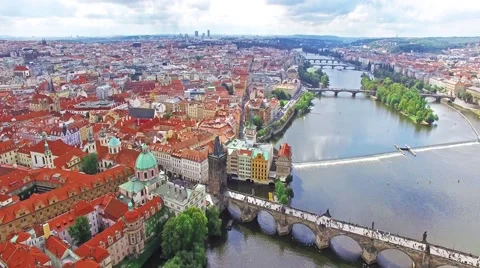 Area Lesser Town of Prague (Mala Strana), Charles Bridge, Prague Castle and V Stock Footage 57312989