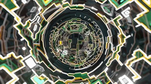 Area map inner circuit board from closeup view, Engineering resource., 3D Render Illustrazione stock
